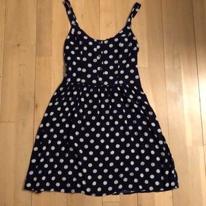 Navy and white polka dot dress